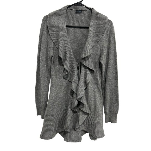 La Perla Sweaters - La Perla Villa Toscana Womens Gray Ruffle Waterfall Cardigan Sweater Size 8